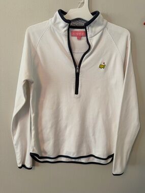 Magnolia Lane Masters White 1/4-Zip Pullover Sweater with Navy Trim